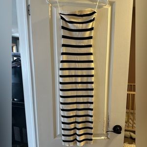 H&M ribbed black and white strapless dress